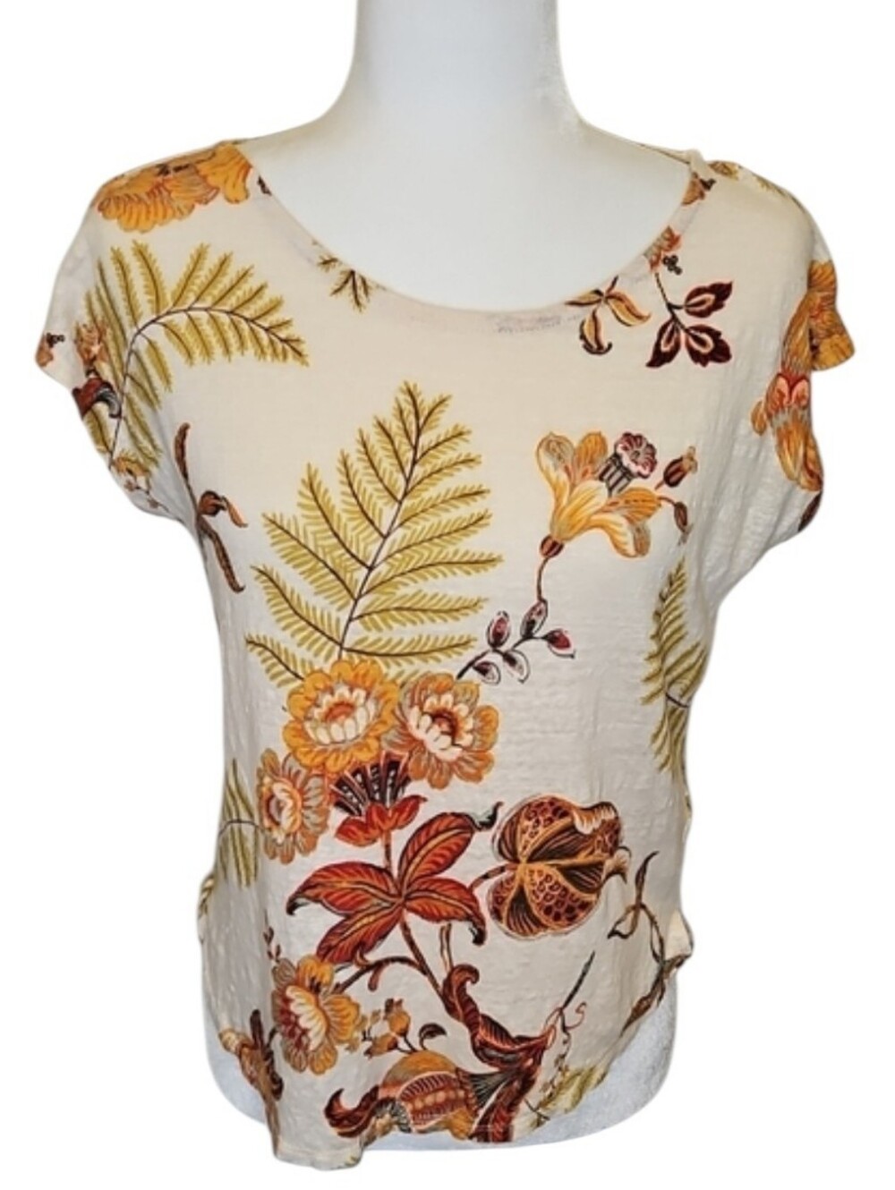 Rachel Zoe 100% Linen Cream Cap-Sleeve Top, Size Medium